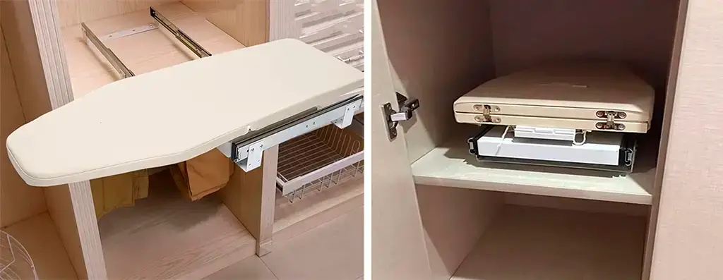 Ideas para guardar y esconder la tabla de planchar: muebles, armarios y soluciones para ahorrar espacio 11 Tabla extraíble y escondida dentro del armario