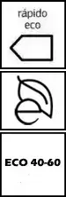Símbolo de una E, una hoja, pentágono y eco 40-60 de la lavadora