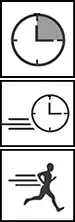 Iconos de un reloj, un cronómetro y una persona corriendo de la lavadora